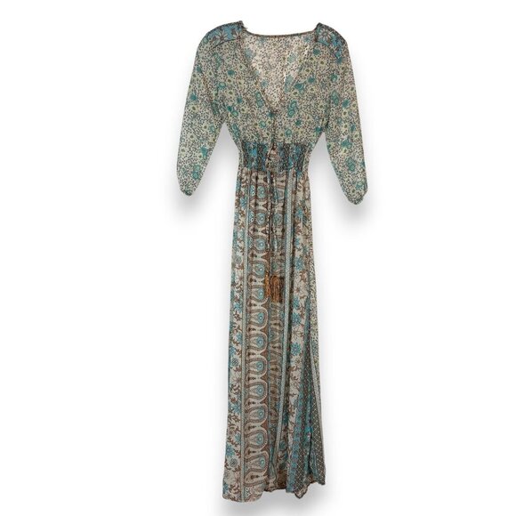 Bohemian Floral Chiffon Long Maxi Dress Sheer Coastal Flowy Beachy XS - Picture 1 of 12